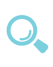 Blue line icon of a magnifying glass