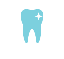 Blue solid icon of a tooth with a spark